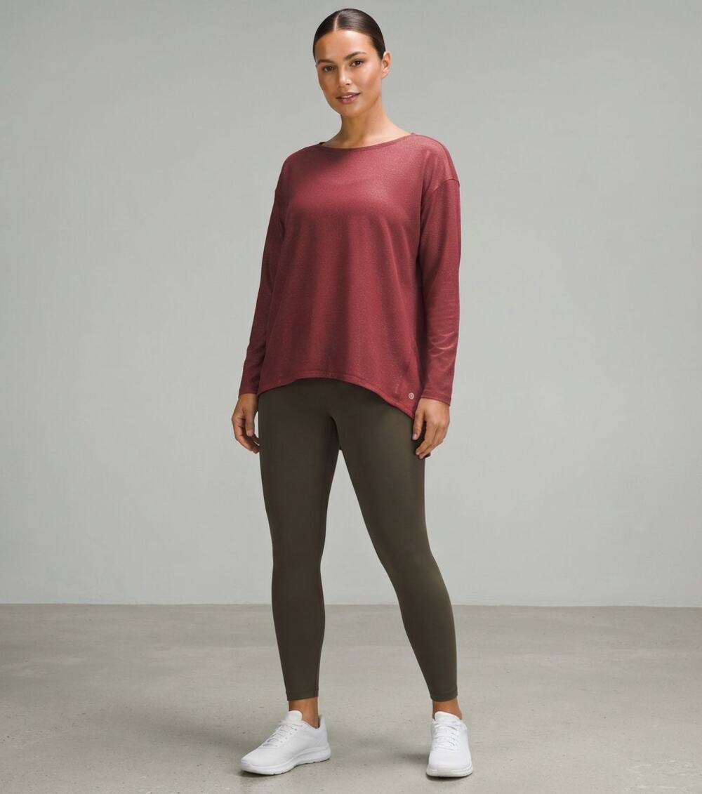 Lululemon Back In Action Long Sleeve Spark Boatneck Top Cayenne Metallic Size 8